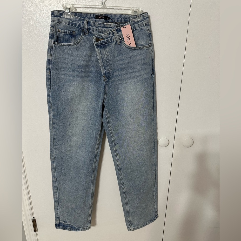 Micas Asymmetric Waist Straight Leg Jeans